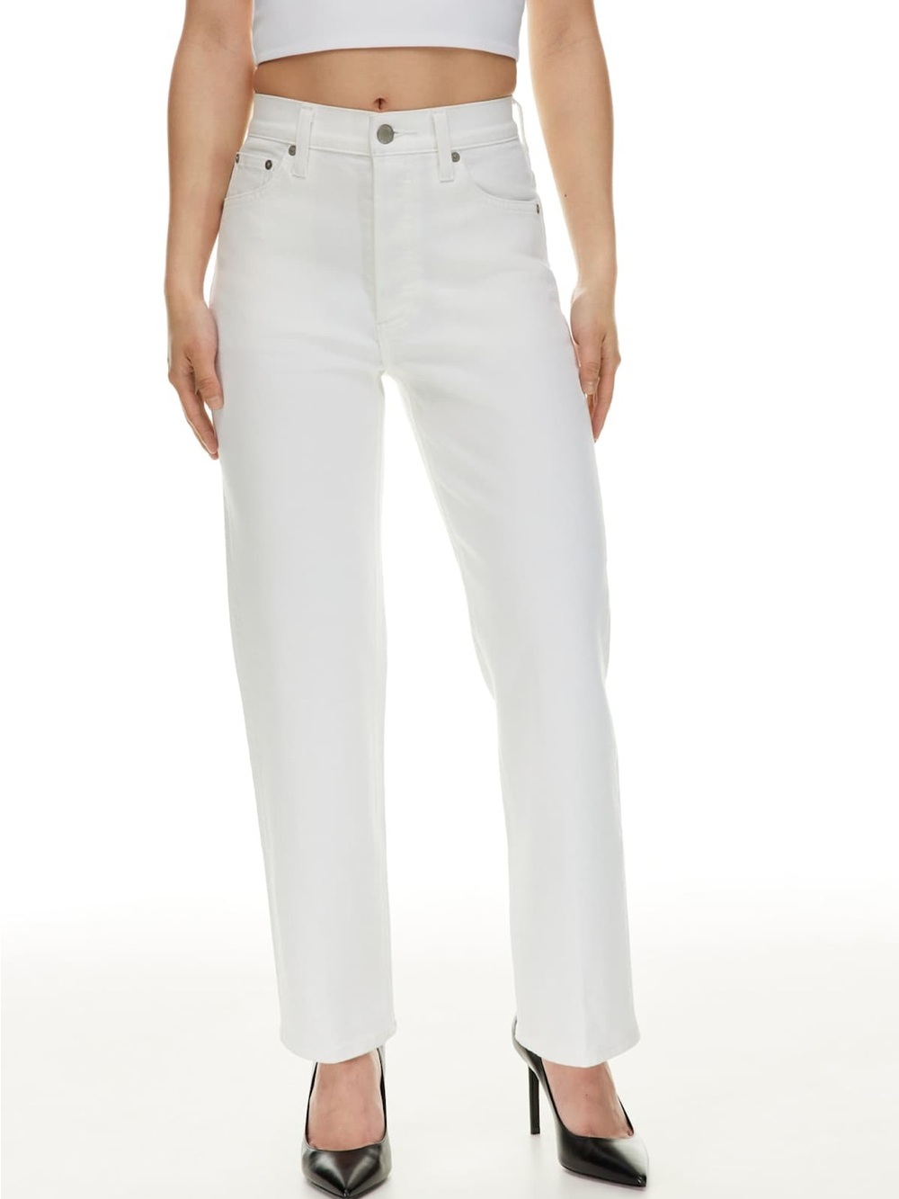 Denim Forum White Straight-Leg High-Rise Jeans